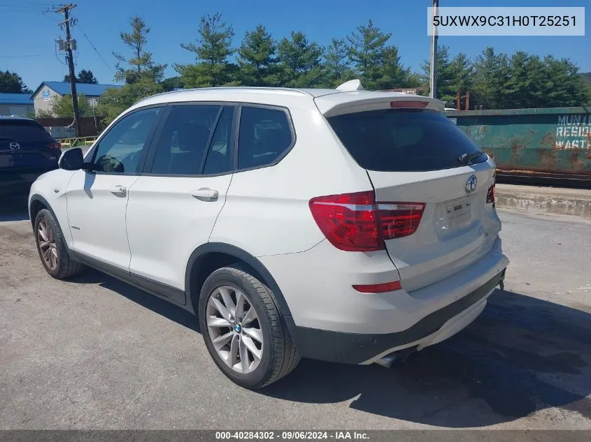 2017 BMW X3 xDrive28I VIN: 5UXWX9C31H0T25251 Lot: 40284302