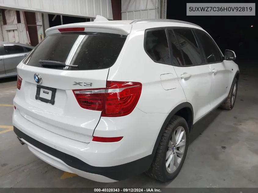 2017 BMW X3 Sdrive28I VIN: 5UXWZ7C36H0V92819 Lot: 40328343