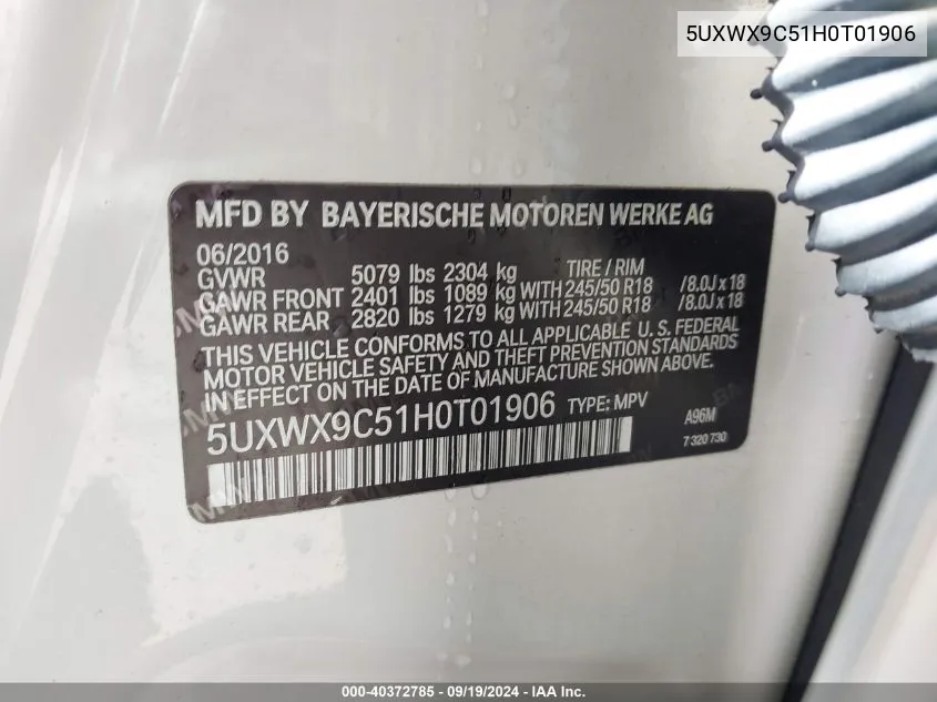 5UXWX9C51H0T01906 2017 BMW X3 xDrive28I