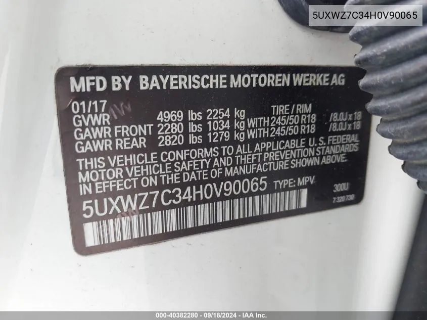 5UXWZ7C34H0V90065 2017 BMW X3 Sdrive28I