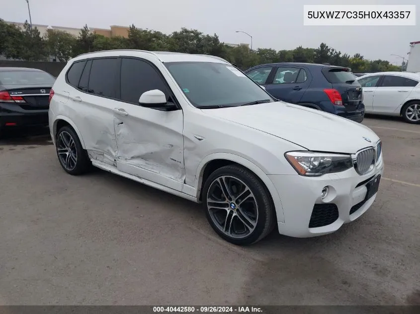 2017 BMW X3 Sdrive28I VIN: 5UXWZ7C35H0X43357 Lot: 40442580