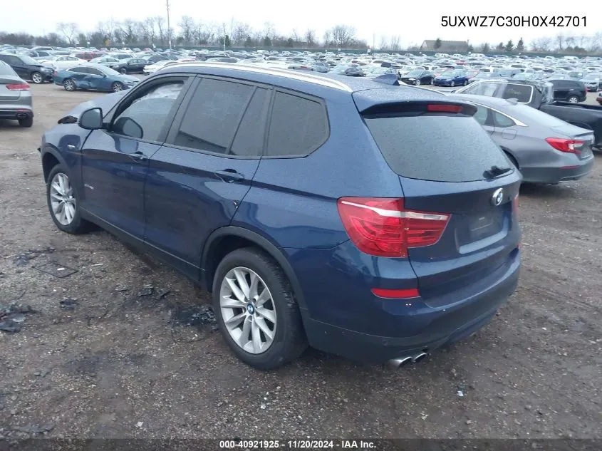 2017 BMW X3 Sdrive28I VIN: 5UXWZ7C30H0X42701 Lot: 40921925