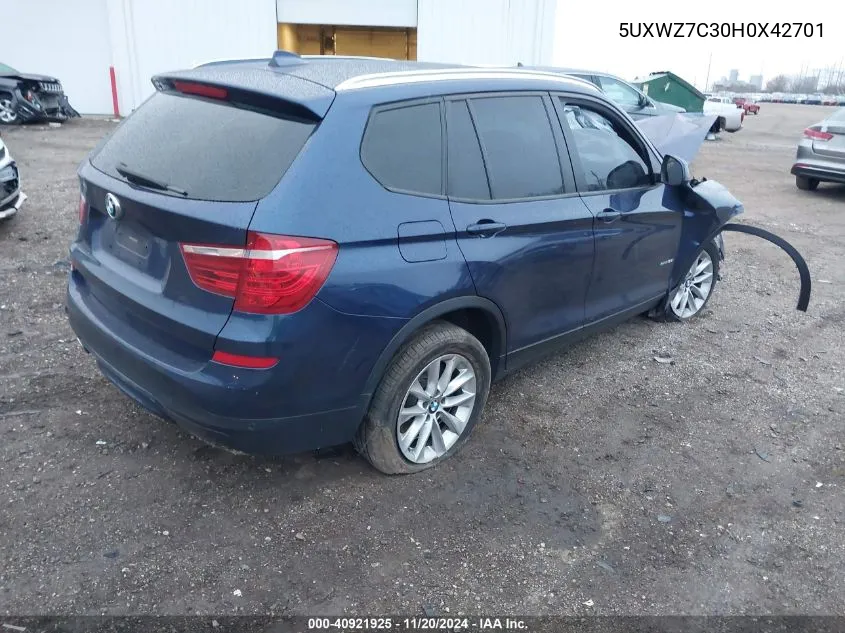 2017 BMW X3 Sdrive28I VIN: 5UXWZ7C30H0X42701 Lot: 40921925