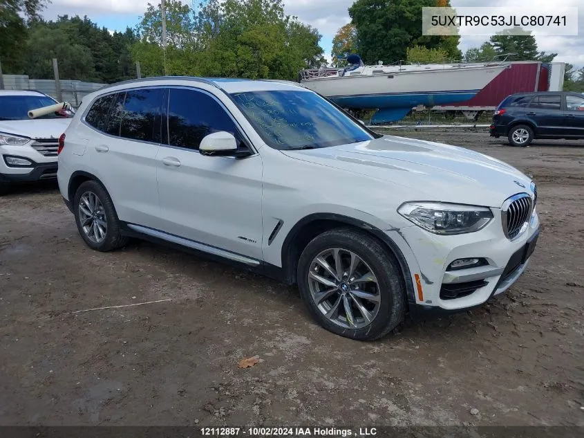 2018 BMW X3 VIN: 5UXTR9C53JLC80741 Lot: 12112887