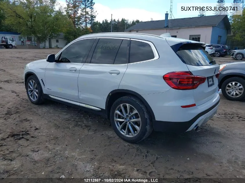 2018 BMW X3 VIN: 5UXTR9C53JLC80741 Lot: 12112887