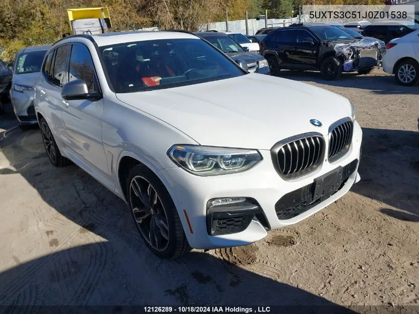 2018 BMW X3 VIN: 5UXTS3C51J0Z01538 Lot: 12126289