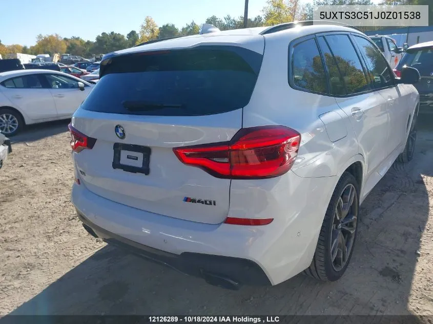 2018 BMW X3 VIN: 5UXTS3C51J0Z01538 Lot: 12126289