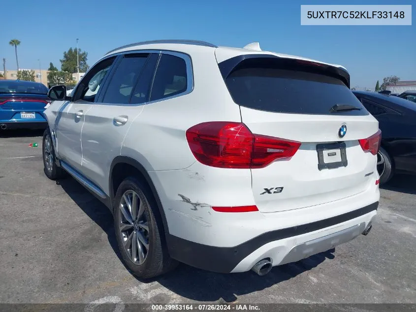 5UXTR7C52KLF33148 2019 BMW X3 Sdrive30I