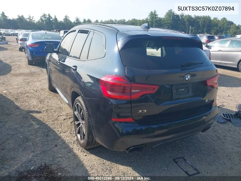 2019 BMW X3 M40I VIN: 5UXTS3C57K0Z07894 Lot: 40312248