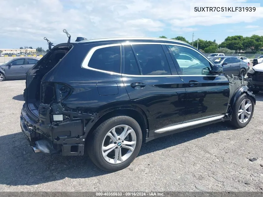 2019 BMW X3 Sdrive30I VIN: 5UXTR7C51KLF31939 Lot: 40355633