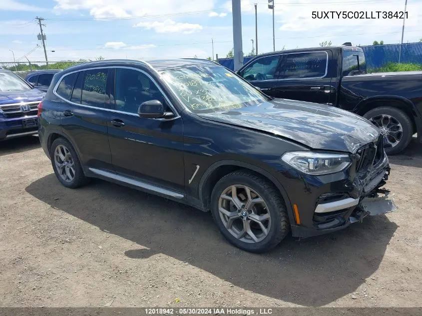 2020 BMW X3 VIN: 5UXTY5C02LLT38421 Lot: 12018942