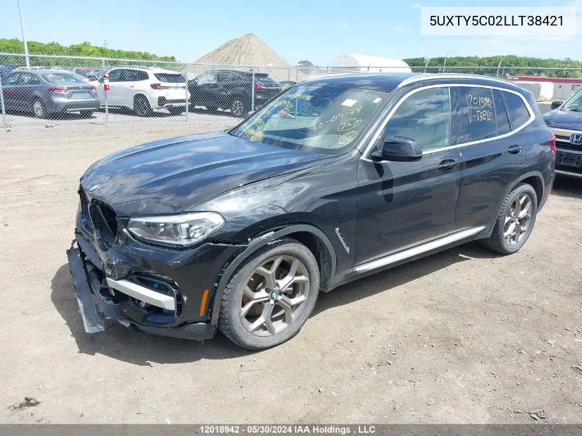 2020 BMW X3 VIN: 5UXTY5C02LLT38421 Lot: 12018942