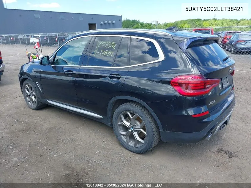 2020 BMW X3 VIN: 5UXTY5C02LLT38421 Lot: 12018942