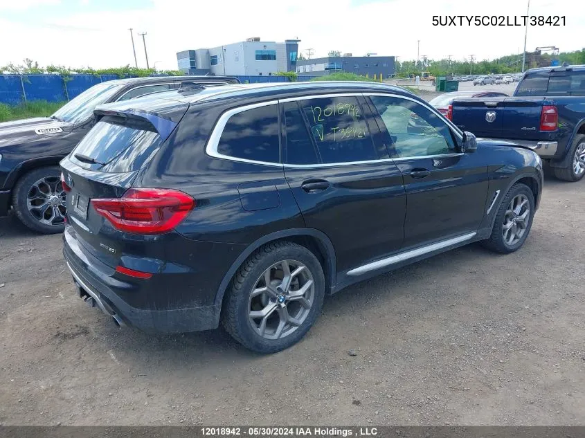 2020 BMW X3 VIN: 5UXTY5C02LLT38421 Lot: 12018942