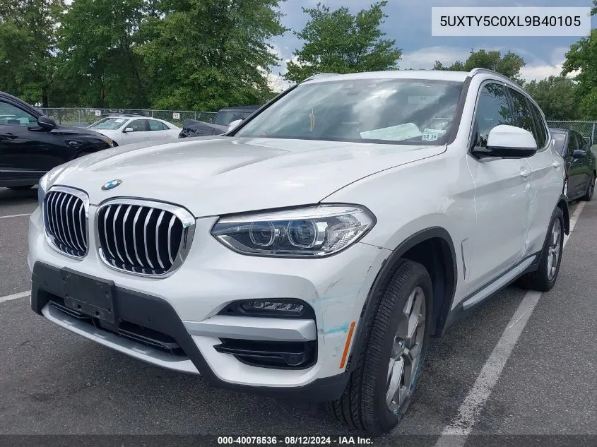 2020 BMW X3 xDrive30I VIN: 5UXTY5C0XL9B40105 Lot: 40078536