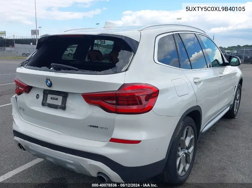 2020 BMW X3 xDrive30I VIN: 5UXTY5C0XL9B40105 Lot: 40078536