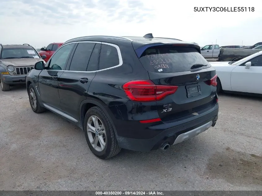 2020 BMW X3 Sdrive30I VIN: 5UXTY3C06LLE55118 Lot: 40350200