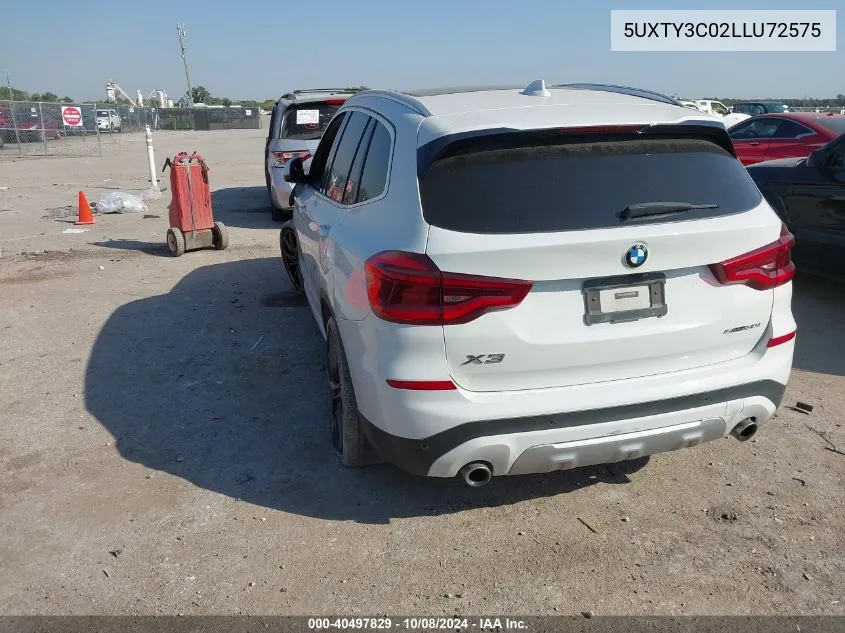 2020 BMW X3 Sdrive30I VIN: 5UXTY3C02LLU72575 Lot: 40497829