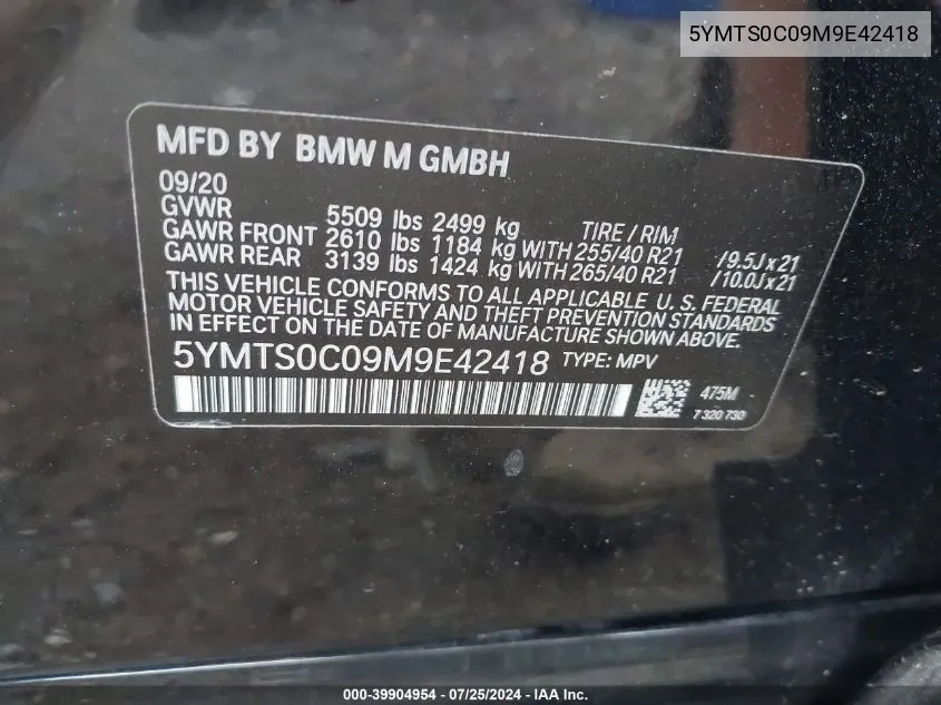 5YMTS0C09M9E42418 2021 BMW X3 M