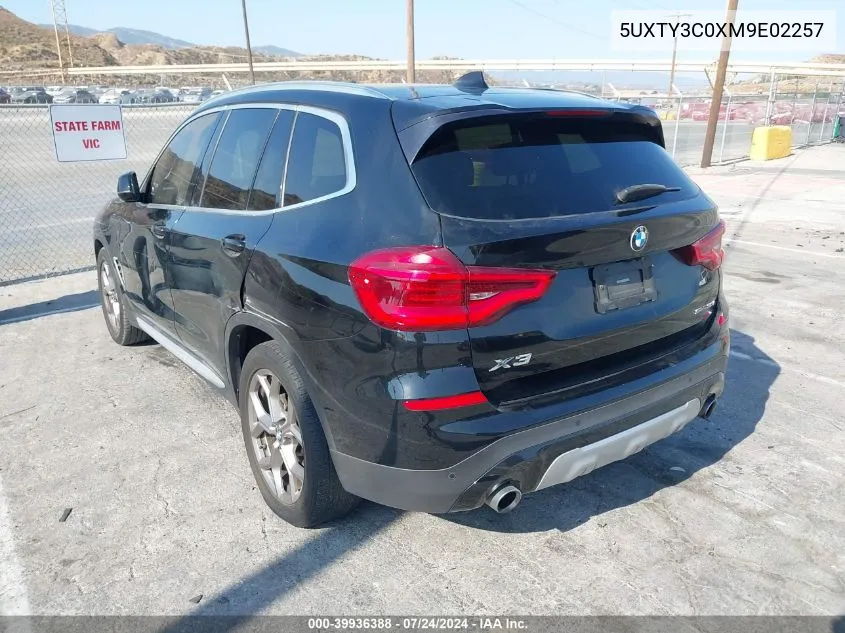 2021 BMW X3 Sdrive30I VIN: 5UXTY3C0XM9E02257 Lot: 39936388