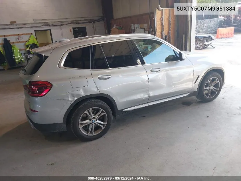 2021 BMW X3 xDrive30I VIN: 5UXTY5C07M9G51384 Lot: 40282979