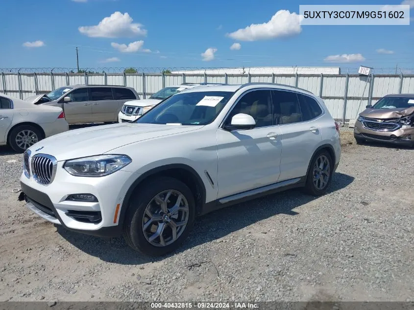 5UXTY3C07M9G51602 2021 BMW X3 Sdrive30I