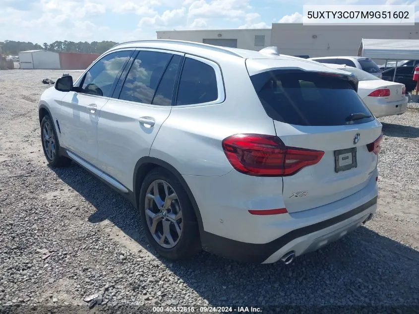 2021 BMW X3 Sdrive30I VIN: 5UXTY3C07M9G51602 Lot: 40432815