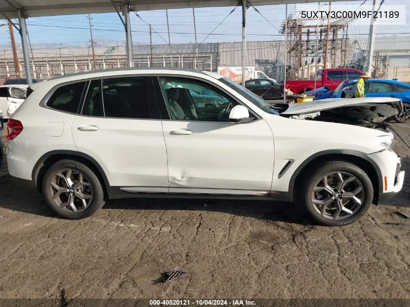 2021 BMW X3 Sdrive30I VIN: 5UXTY3C00M9F21189 Lot: 40520121