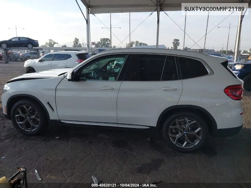 2021 BMW X3 Sdrive30I VIN: 5UXTY3C00M9F21189 Lot: 40520121