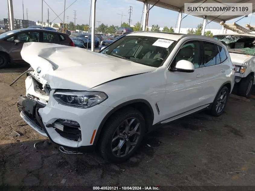 5UXTY3C00M9F21189 2021 BMW X3 Sdrive30I