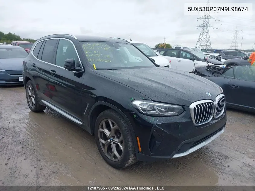 2022 BMW X3 xDrive30I VIN: 5UX53DP07N9L98674 Lot: 12107985