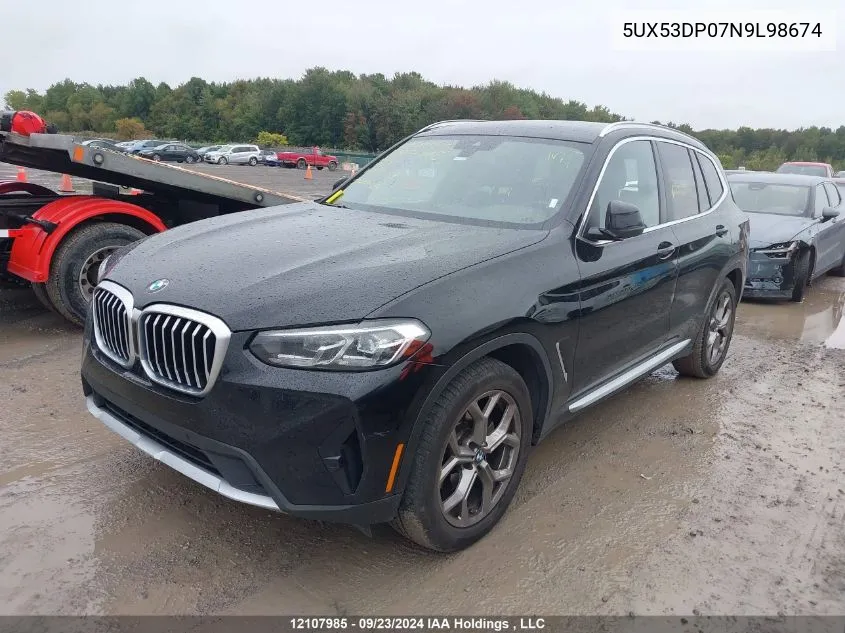 2022 BMW X3 xDrive30I VIN: 5UX53DP07N9L98674 Lot: 12107985