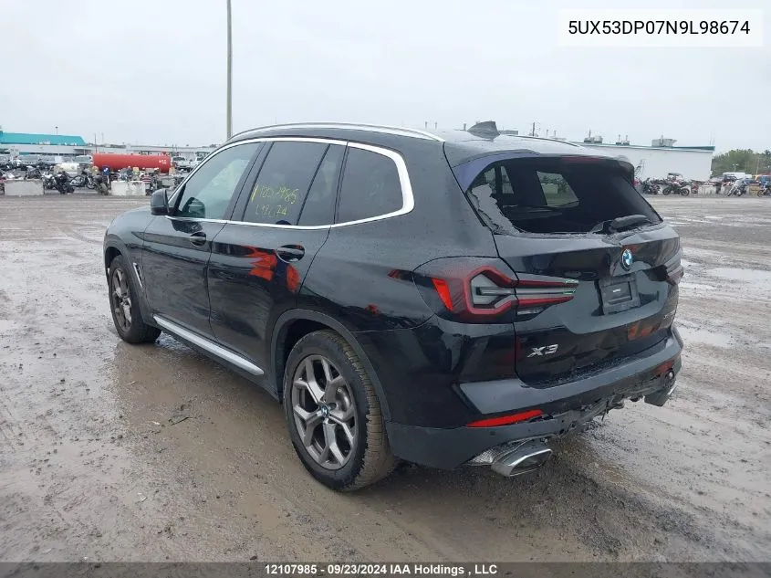 2022 BMW X3 xDrive30I VIN: 5UX53DP07N9L98674 Lot: 12107985