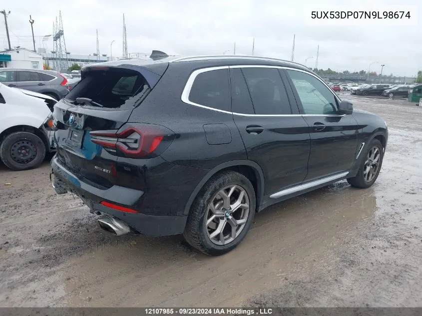 2022 BMW X3 xDrive30I VIN: 5UX53DP07N9L98674 Lot: 12107985