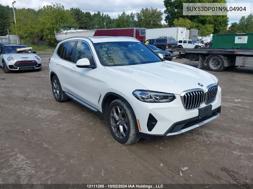 2022 BMW X3 xDrive30I VIN: 5UX53DP01N9L04904 Lot: 12111285