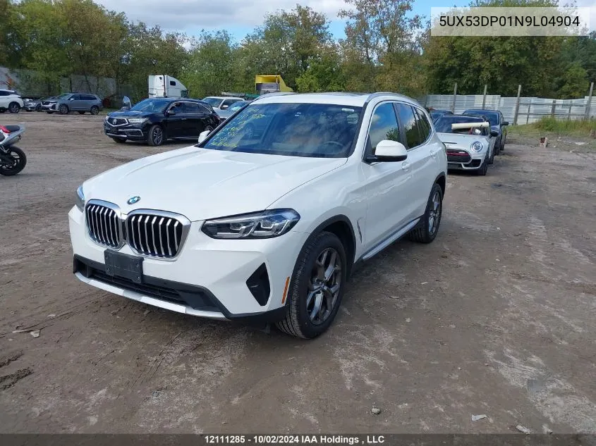 2022 BMW X3 xDrive30I VIN: 5UX53DP01N9L04904 Lot: 12111285