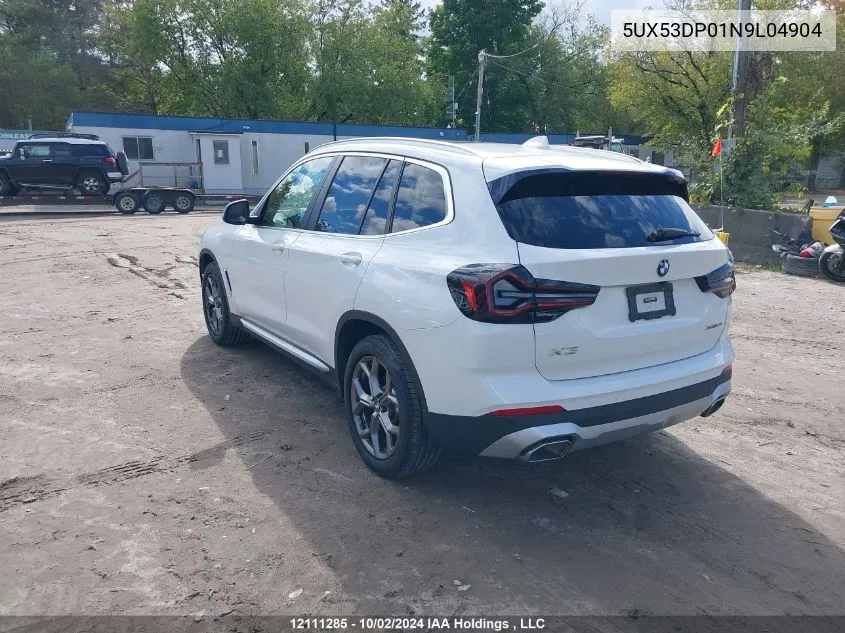 2022 BMW X3 xDrive30I VIN: 5UX53DP01N9L04904 Lot: 12111285