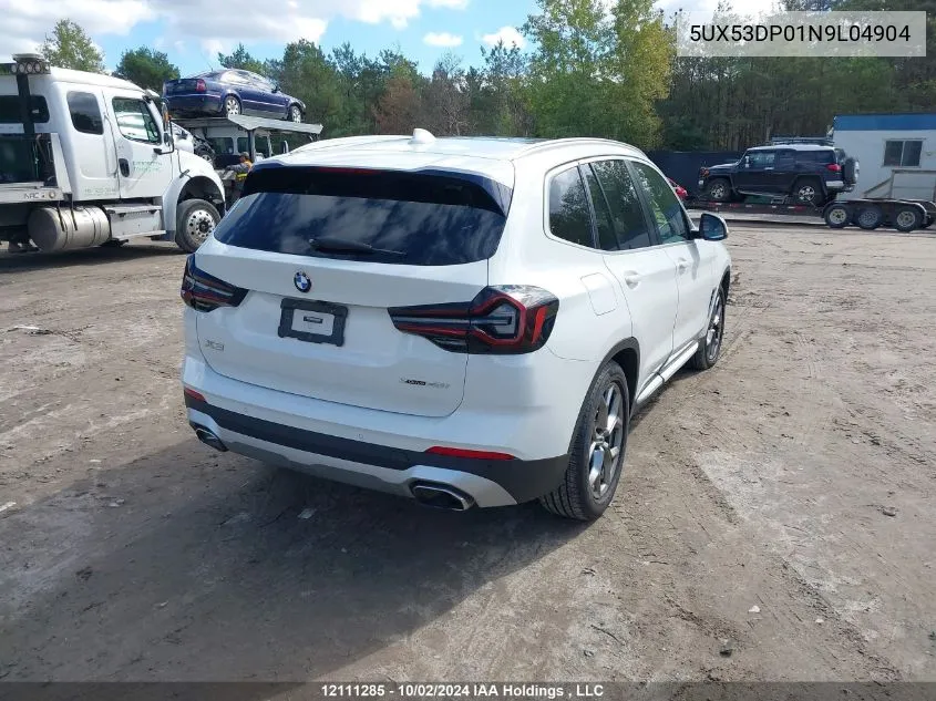 2022 BMW X3 xDrive30I VIN: 5UX53DP01N9L04904 Lot: 12111285