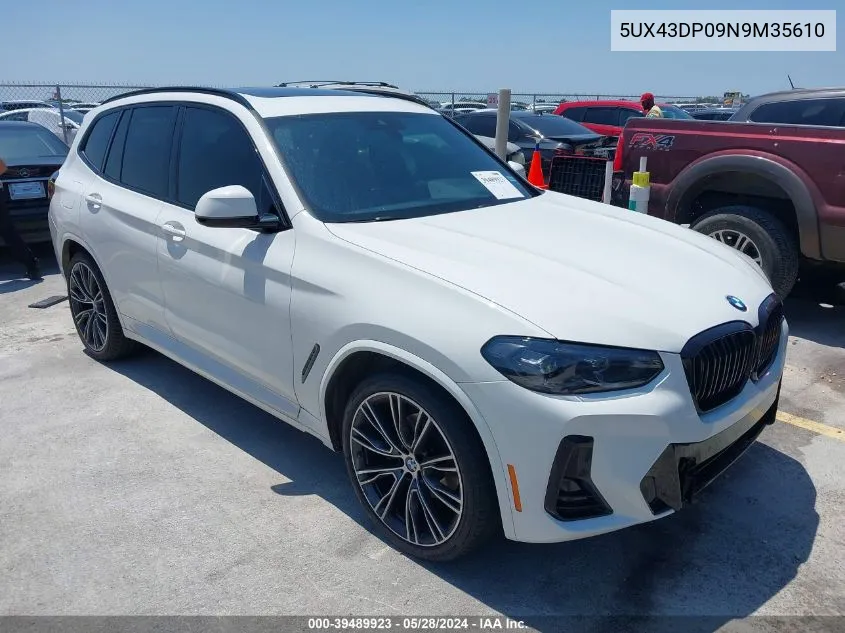 2022 BMW X3 Sdrive30I VIN: 5UX43DP09N9M35610 Lot: 39489923