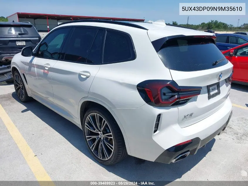 2022 BMW X3 Sdrive30I VIN: 5UX43DP09N9M35610 Lot: 39489923