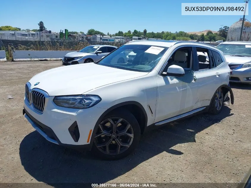 2022 BMW X3 xDrive30I VIN: 5UX53DP09N9J98492 Lot: 39577166