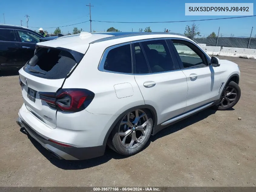 2022 BMW X3 xDrive30I VIN: 5UX53DP09N9J98492 Lot: 39577166