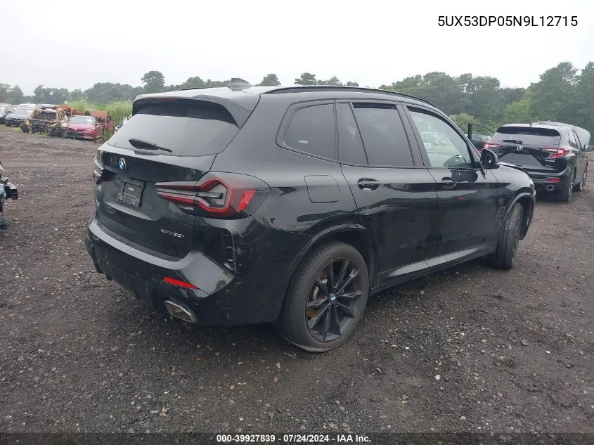 2022 BMW X3 xDrive30I VIN: 5UX53DP05N9L12715 Lot: 39927839