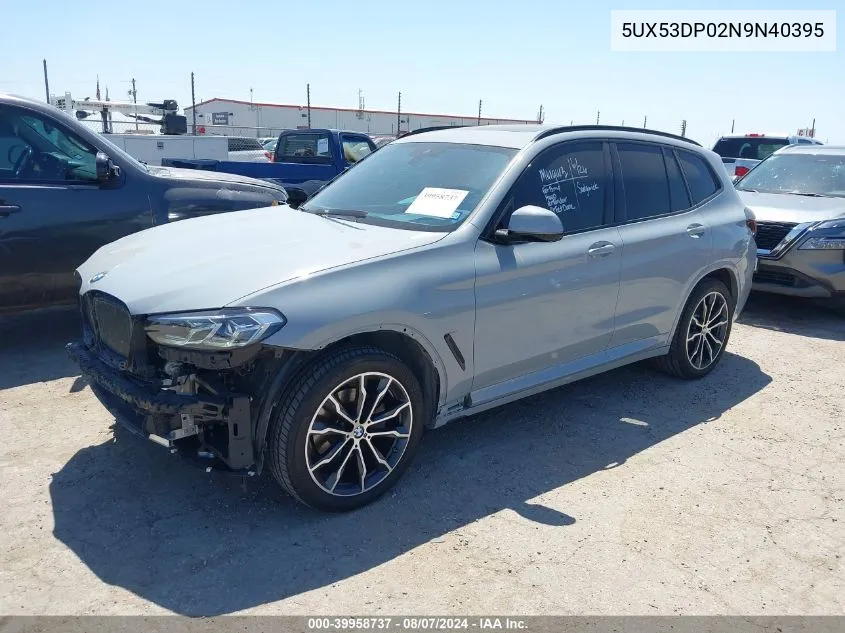 2022 BMW X3 xDrive30I VIN: 5UX53DP02N9N40395 Lot: 39958737