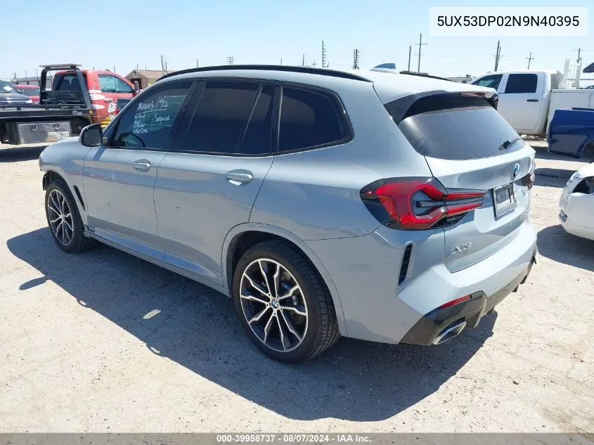 2022 BMW X3 xDrive30I VIN: 5UX53DP02N9N40395 Lot: 39958737