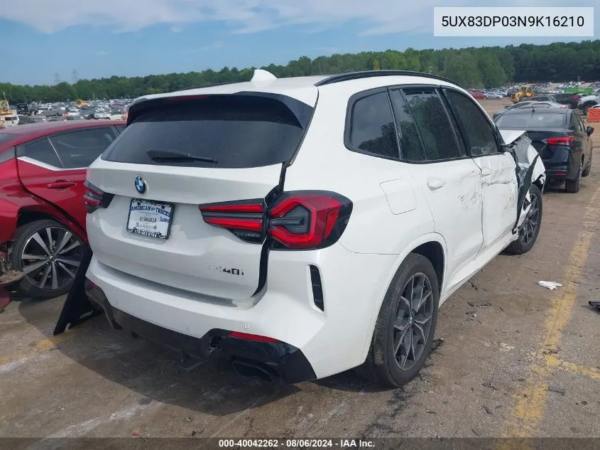 2022 BMW X3 M40I VIN: 5UX83DP03N9K16210 Lot: 40042262