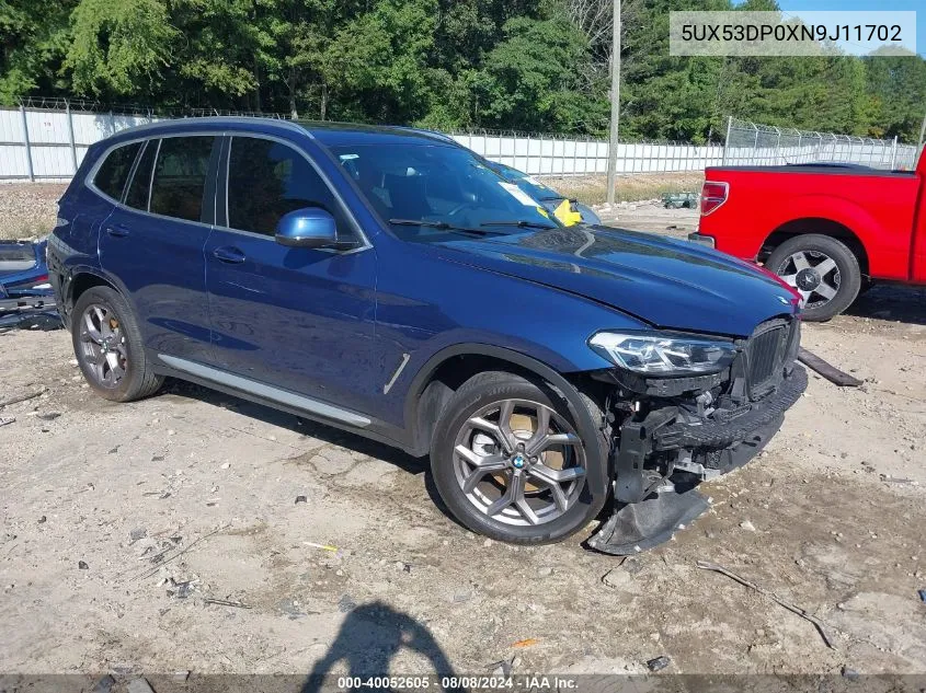 2022 BMW X3 xDrive30I VIN: 5UX53DP0XN9J11702 Lot: 40052605