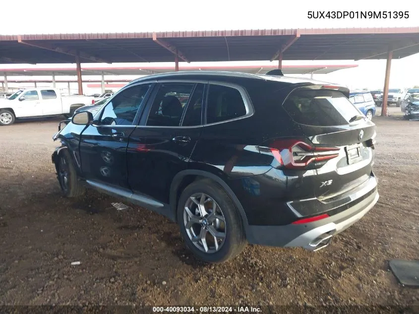 2022 BMW X3 Sdrive30I VIN: 5UX43DP01N9M51395 Lot: 40093034