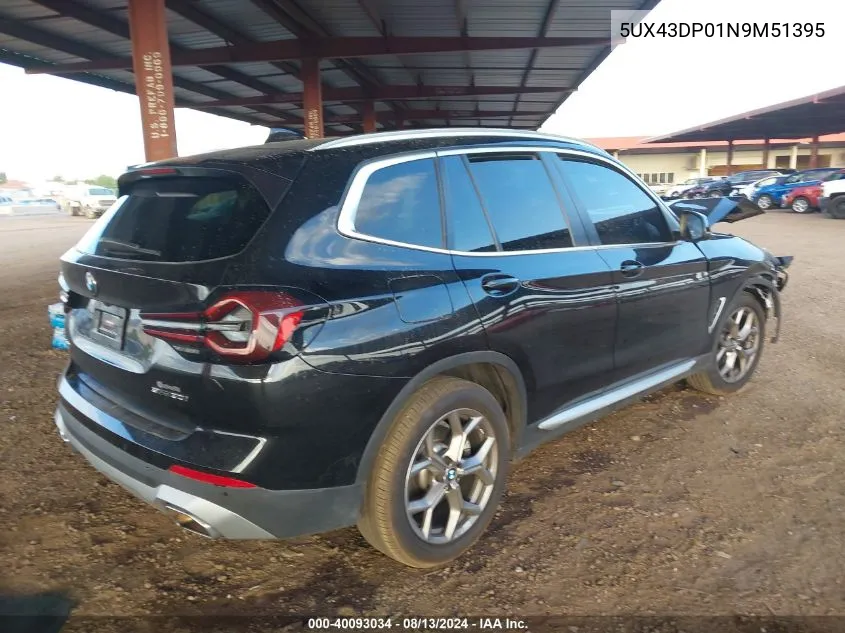 2022 BMW X3 Sdrive30I VIN: 5UX43DP01N9M51395 Lot: 40093034