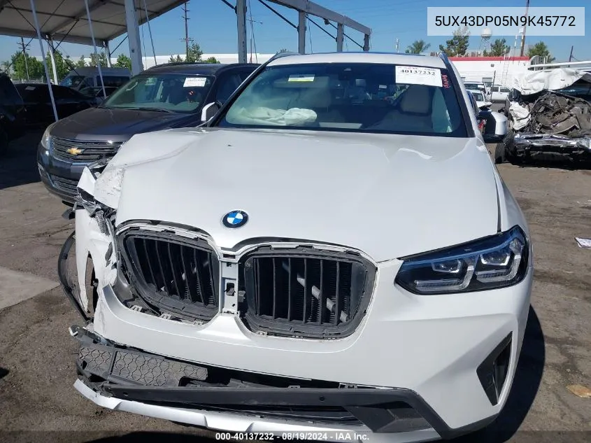 5UX43DP05N9K45772 2022 BMW X3 Sdrive30I